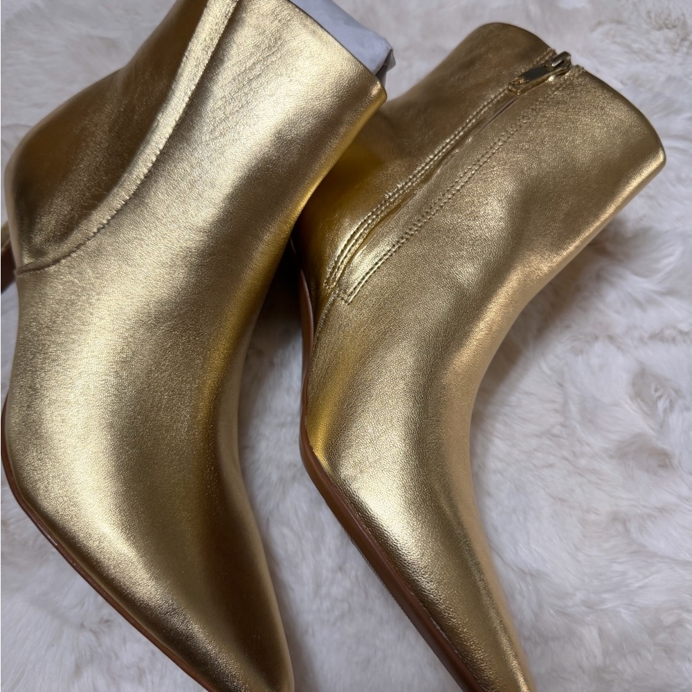 New Metallic Gold Women's Ankle Boots - Fashion Zip Booties